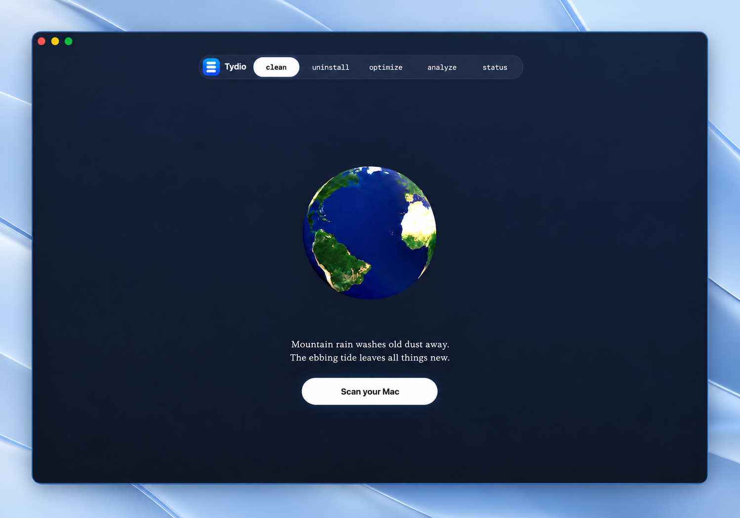 Clean tab showing Earth and the Scan your Mac button