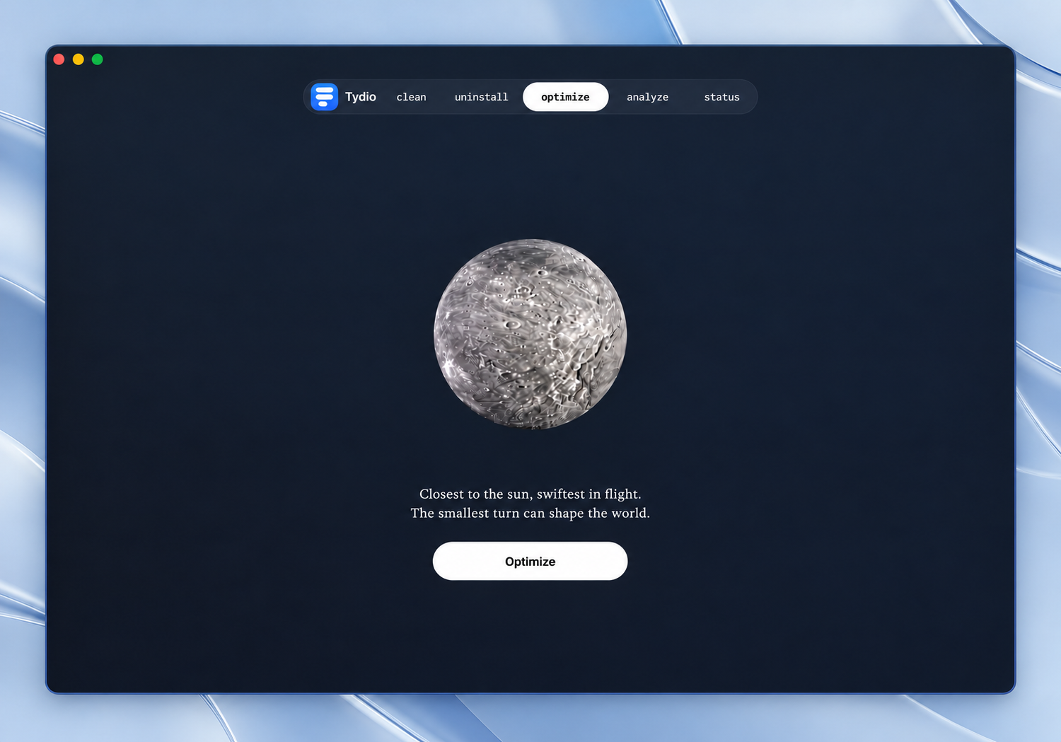 Mercury planet, representing the Optimize tab
